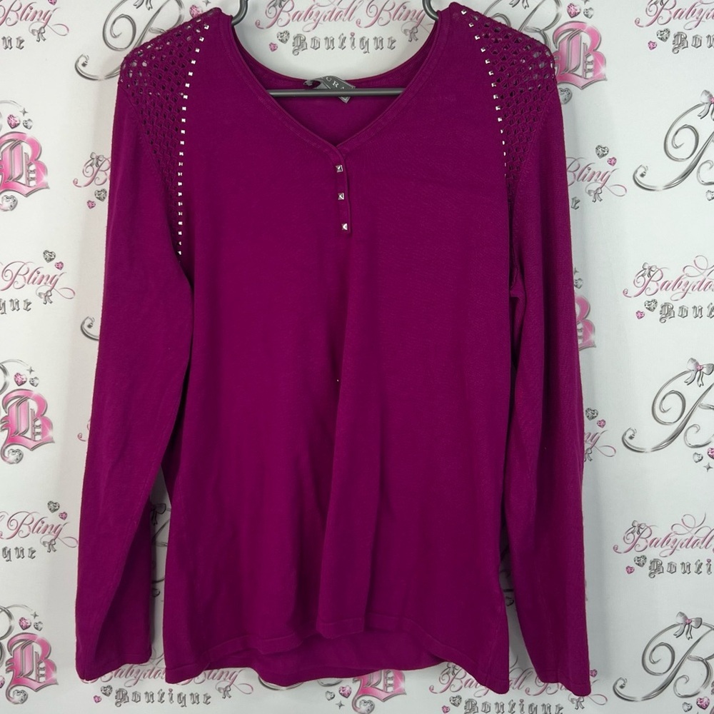 Laura sweater studded crochet pink purple Magenta Studded Blouse